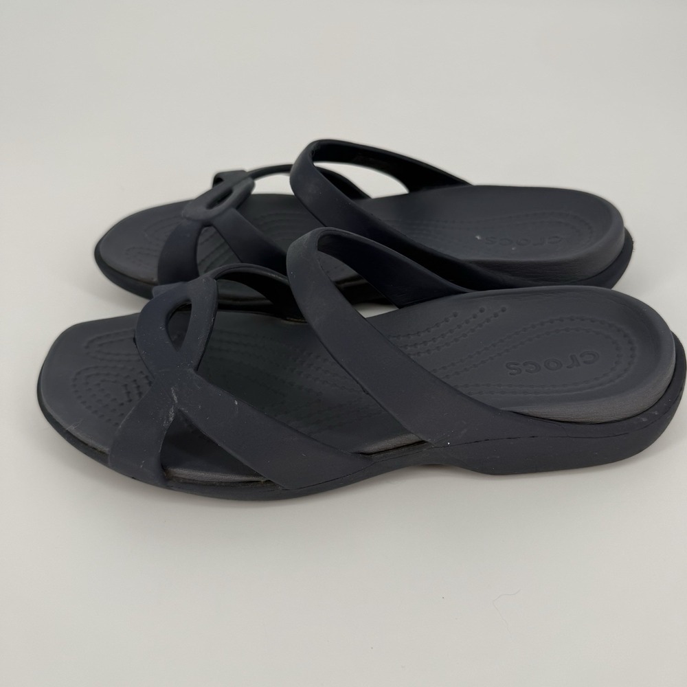 Crocs Womens Meleen Twist Navy Blue Slip On Sandals Slides Size 8 Comfort